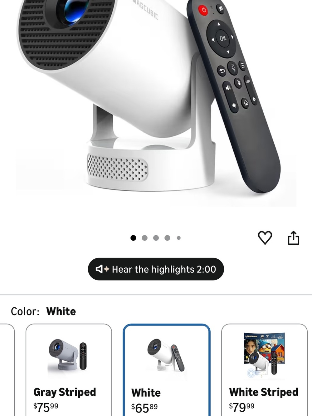 White Mini Smart Projector with Remote - Picture 2 of 2